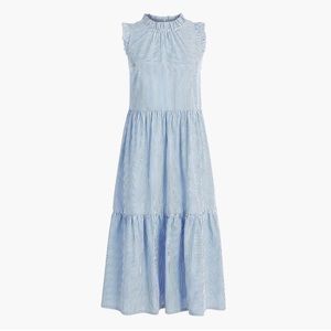 J Crew Factory Tiered Midi Dress in Blue & White Stripe
